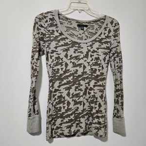 City Streets Womens Camo Burnout Long Sleeve Scoop Neck Top Grey Green Medium‎
